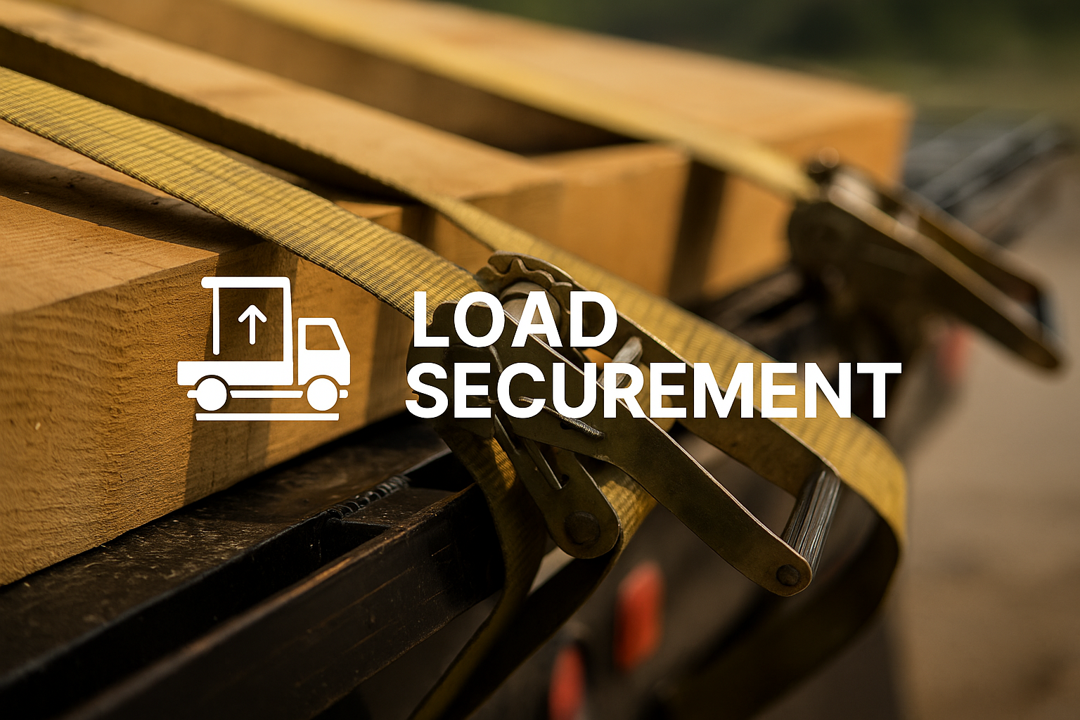 Flatbed truck load secured with ratchet straps, highlighting CVOR load securement compliance.”