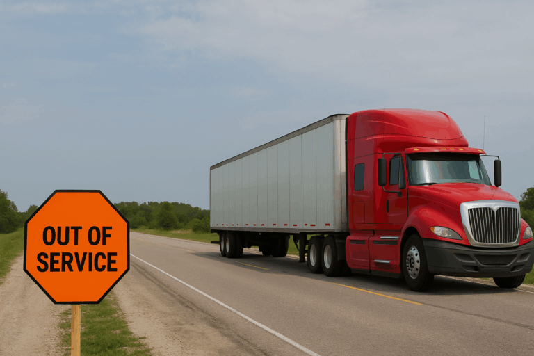 Ontario truck safety blitz roadside inspection with transport truck pulled over